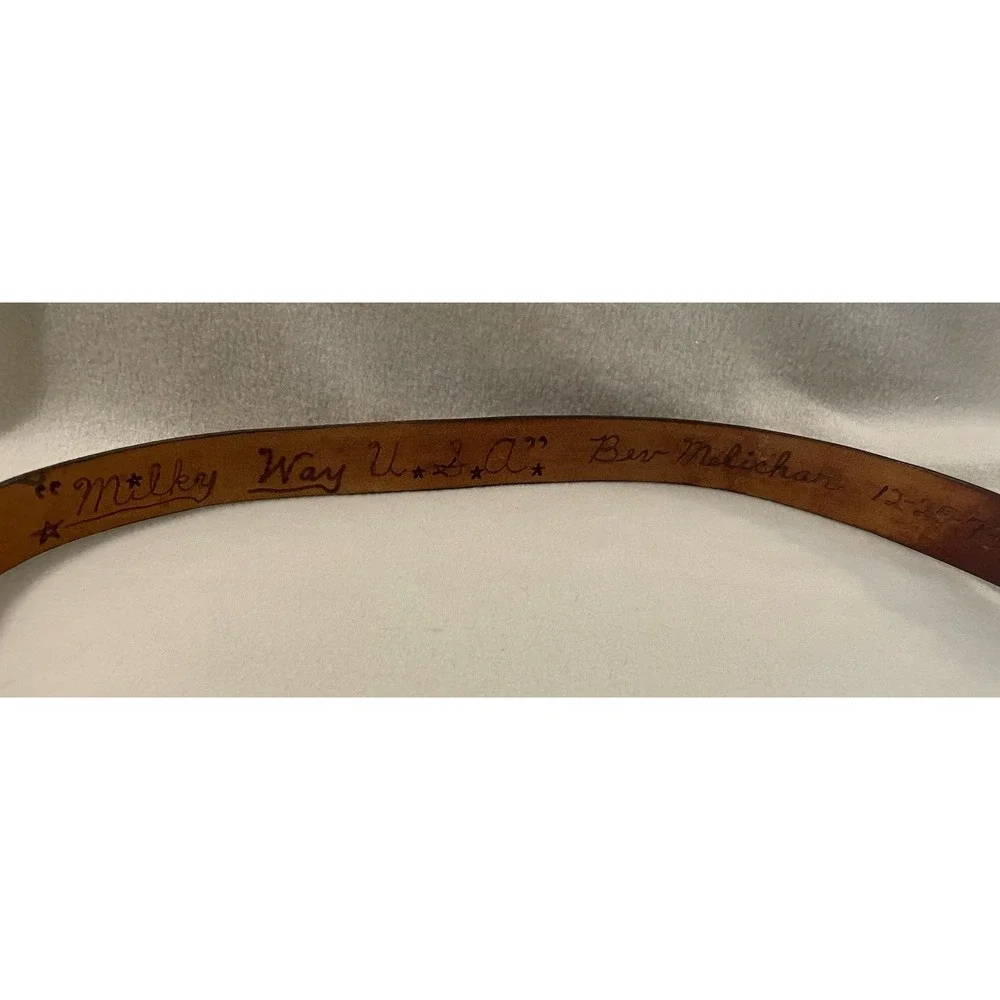 Tooled Leather Belt Red White & Blue Stars Western Cowgirl Brown Vtg 27-31.5